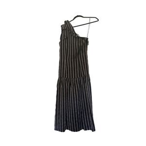 Audra Navy Blue Pink Striped One Shoulder Long Dress Linen Size Small 6